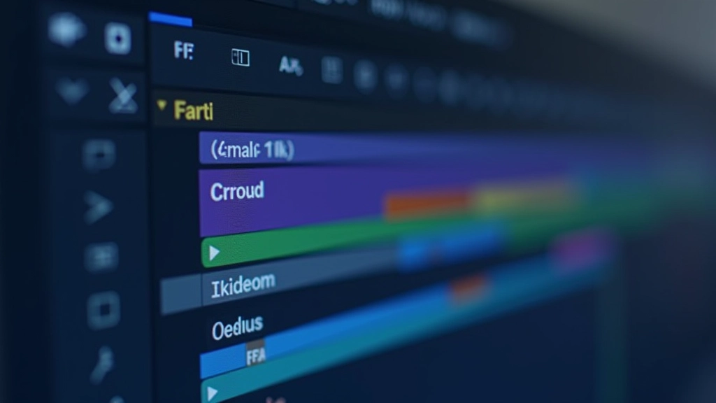 Panel de capas de After Effects mostrando jerarquía de carpetas anidadas con nombres descriptivos, colores de etiqueta codificados y capas agrupadas por función