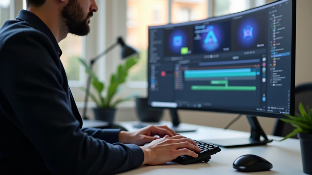 Estudiante trabajando en proyecto de After Effects, ajustando controles en interfaz