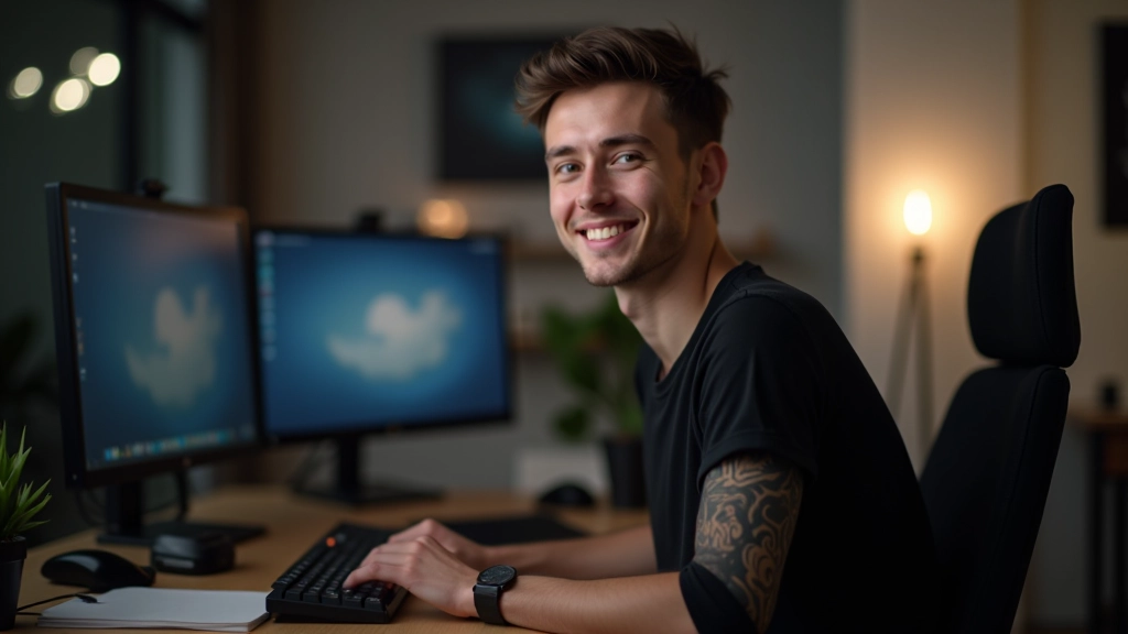 Estudiante de animación trabajando en proyecto de After Effects, retrato de pecho hacia arriba